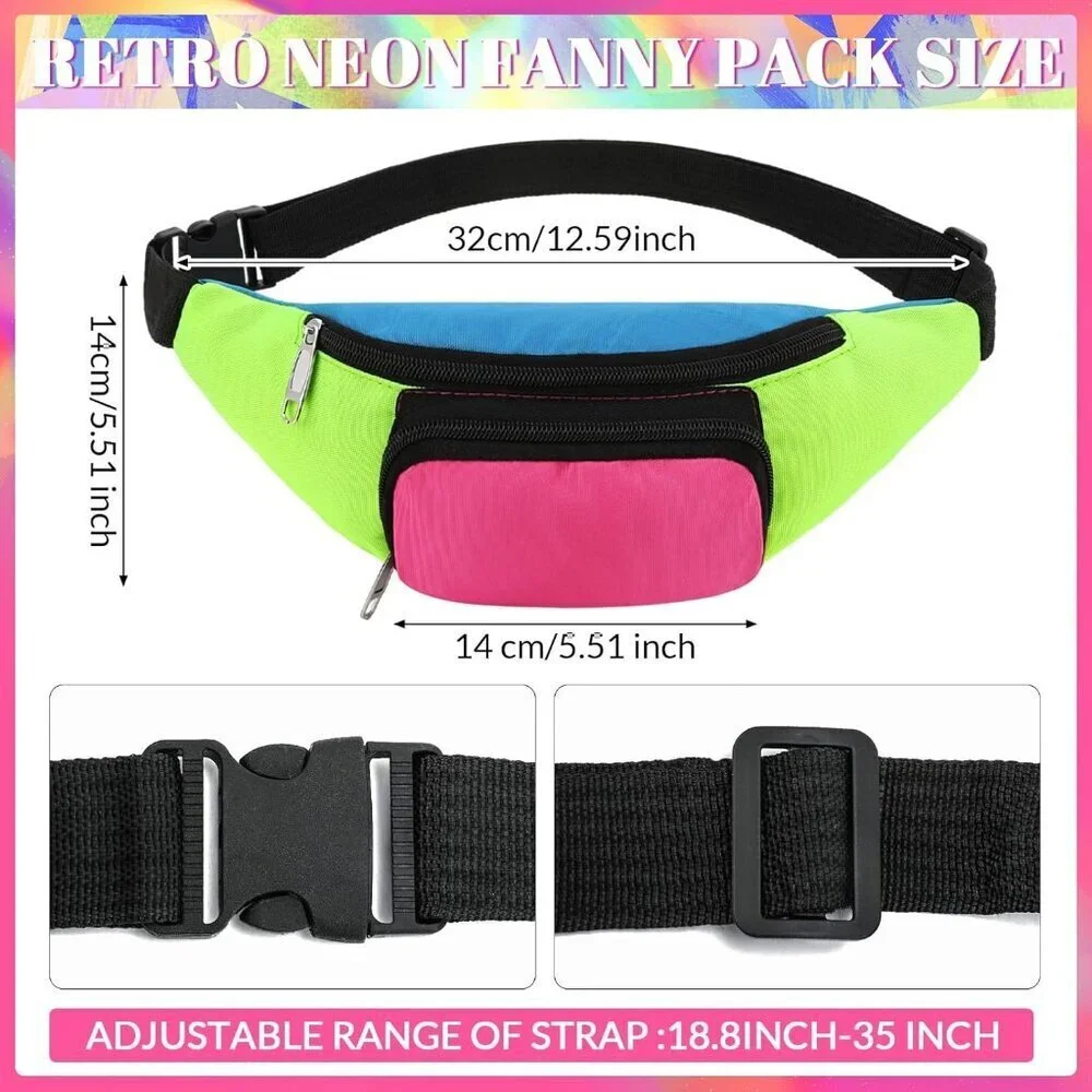 Neon Retro Fanny Pack Socks Hairband Fishnet Gloves 80s Costume Accessory